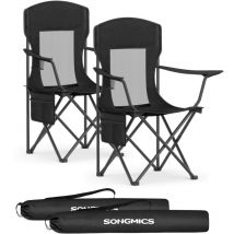 Lot de 2 Chaises de Camping, Chaises Pliantes, Chaises de Pêche, Dossier Haut, Accoudoirs Réglables, Porte-Gobelet, Supporter jusqu'à 150 kg, pour