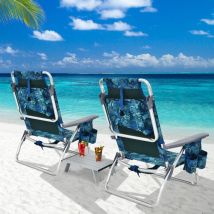 Design In - Lot de 2 Chaises de Camping Plage Pliantes avec Table Enroulable Dossier Réglable CW11684