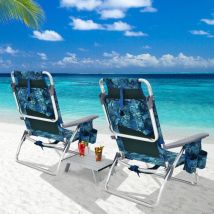 Lot de 2 Chaises de Camping Plage Pliantes avec Table Enroulable Dossier Réglable CWXT5755 design in