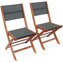 Sweeek - Lot de 2 chaises de jardin en bois Almeria. 2 chaises pliantes Eucalyptus huilé et textilène Kaki / Kaki