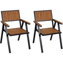 Lot de 2 chaises de jardin HHG 857, chaise de balcon aluminium aspect bois, structure noire, teak