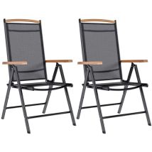 Lot De 2 Chaises De Jardin Pliables - Chaises D'Extérieur Pour Terrasse/jardin Avec Coussins Aluminium Et Textilène Noir Bv899151 - Bonnevie