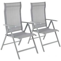 Songmics - Lot de 2 Chaises de Jardin Pliables, bain de soleil, transat, Sièges d'extérieur, Cadre en Aluminium Robuste, Dossier réglable sur 8