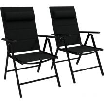 Lot de 2 chaises de jardin pliantes avec accoudoirs alu teslin rembourré déperlant noir