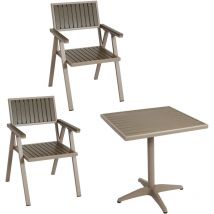 Jamais utilisé] Lot de 2 chaises de jardin + table de jardin HHG 861, chaise table Outdoor, alu aspect bois, champagne, gris