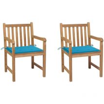 Design In - Lot de 2 Chaises de jardin,Siège de Terrasse Chaise d'extérieur et coussins bleu Bois de teck massif CFW107591