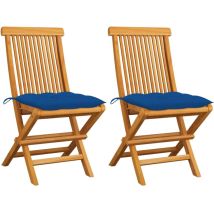 Design In - Lot de 2 Chaises de jardin,Siège de Terrasse Chaise d'extérieur et coussins bleu Bois de teck massif CFW173717