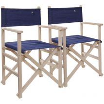 Lot de 2 chaises de réalisateur pliantes, structure non vernie et toile bleu foncé, en bois de hêtre de première qualité Scalpers
