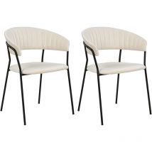 Lot de 2 Chaises de Repas Moderne en Velours Blanc Crème et Pieds Noirs Mariposa