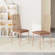 Lot de 2 chaises de salle à manger, assise en pu, dossier rotin haut, chaise de chambre, salon, 44x43x97.5cm naturel