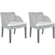 Lot de 2 chaises de salle à manger accoudoir ovale avec coussins crème et rotin naturel gris DEC025466