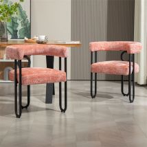 Fortuna Lai - Lot de 2 chaises de salle à manger, avec dossier rond, pour salle à manger, salon, chambre à coucher, bureau, en chenille Rose