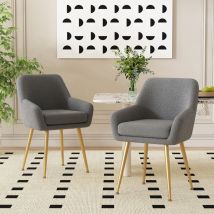 Lot de 2 chaises de salle à manger, avec pieds en métal et coussins amovibles, 55x59.5x81cm, en peluche gris