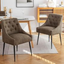 Lot De 2 Chaises De Salle À Manger Modernes – Pieds En Métal Noir – Dossier Ergonomique – Tissu Taupe Facile À Nettoyer