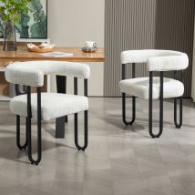 Hauss Spole - Lot de 2 chaises de salle à manger, chaise de bureau rembourrée, dossier rond, confortable, moderne, chenille, beige