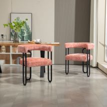 Lot de 2 chaises de salle à manger, chaise de bureau rembourrée, dossier rond, confortable, moderne, chenille, rose