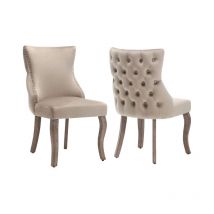 Lot de 2 Chaises de salle à manger, Chaises capitonnées en Velours Moderne avec matelassage à boutons, Structure en Bois massif - Beige