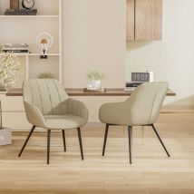 Lot de 2 Chaises de Salle à Manger, Chaises de Cuisine avec Dossier et Accoudoirs, Chaises Rembourrées Ergonomiques,Beige