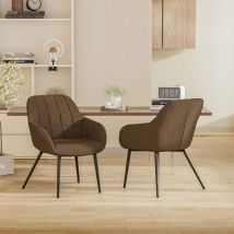 Lot de 2 Chaises de Salle à Manger, Chaises de Cuisine avec Dossier et Accoudoirs, Chaises Rembourrées Ergonomiques,Marron