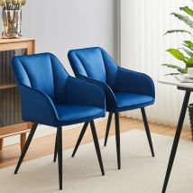 Clipop - Lot de 2 chaises de salle à manger en velours avec accoudoirs - Avec siège rembourré, dossier, pieds en métal, réception du salon, salle à