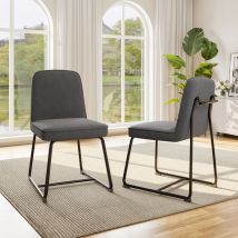 Wishdor - Lot de 2 chaises de salle à manger en velours, chaise de cuisine avec structure en métal noir, pour salle à manger, salon, gris