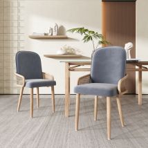 Okwish - Lot de 2 chaises de salle à manger en velours design rotin salon chambre avec quatre pieds en métal (effet grain de bois) gris