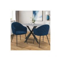 Idmarket - Set di 2 sedie da pranzo e poltrone da tavolo moly in velluto goffrato blu anatra