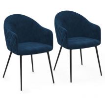 Idmarket - Lot de 2 chaises de salle à manger, fauteuils de table moly en velours gaufré bleu canard