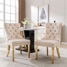 Fortuna Lai - Lot de 2 chaises de salle à manger, haise rembourrée avec garniture en tête de clou, pieds de support en acier inoxydable doré,