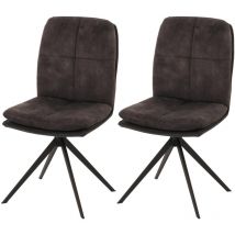 HW - Lot de 2 chaises de salle à manger C-M68, fauteuil de cuisine, pivotant Auto-Position, métal tissu/textile gris fonc