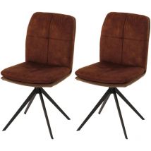 Lot de 2 chaises de salle à manger HW C-M68, fauteuil de cuisine, pivotant Auto-Position, métal tissu/textile marron