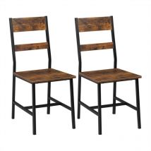Lot de 2 Chaises de Salle à Manger Klihome, Chaises de Cuisine Ergonomiques en Métal et Bois,Marron Rustique