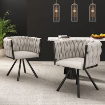 Wishdor - Lot de 2 chaises de salle à manger lin beige, chaise de salon, chaise pivotante avec pieds en métal noir