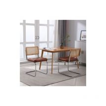 Chaises de salle à manger modernes du milieu du siècle, chaises de salle à manger en rotin, sans accoudoirs, dossier en maille, pieds en métal