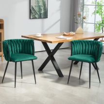 Fortuna Lai - Lot de 2 chaises de salle à manger, pieds en métal noir, tissé à la main et coussins moelleux, style luxe moderne, velours vert