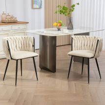 Fortuna Lai - Lot de 2 chaises de salle à manger, pieds en métal noir, tissé à la main et coussins moelleux, style luxe moderne, velours beige