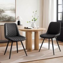 Lot de 2 chaises de salle à manger rembourrées en similicuir, chaise avec dossier pour salon, chambre, cuisine, noir