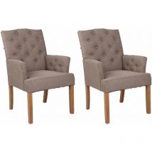 Lot de 2 chaises de salle à manger Sugar en tissu Pieds bois de caoutchouc Taupe Antique clair