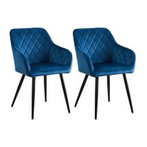 Clipop - Lot de 2 chaises de Salle à Manger en Velours avec Dossier, accoudoirs et Pieds en métal, Bleu