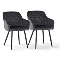 Clipop - Lot de 2 chaises de Salle à Manger en Velours avec Dossier, accoudoirs et Pieds en métal, Gris