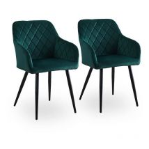 Clipop - Lot de 2 chaises de Salle à Manger en Velours avec Dossier, accoudoirs et Pieds en métal, Vert