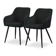 Lot de 2 chaises de salle à manger rembourrées en velours, avec accoudoirs classiques, dossier et pieds en métal, Noir