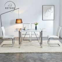 Retrok - Lot de 2 chaises de salle moderne - dossier en similicuir pu et lin à rayures transversales pour salle à manger, cuisine, chaise de bureau