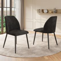 Lot de 2 chaises de salle salle à manger, chaise avec dossier pour salle à manger, cadre en métal, en tissu velours, 48x45x86cm, gris foncé