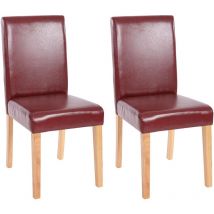 Mendler - Lot de 2 chaises de séjour Littau, simili-cuir, brun rouge, pieds clairs