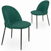ARABEL - Lot de 2 chaises design en velours vert pieds noirs ARABEL