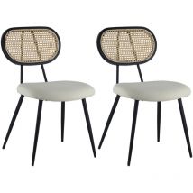 Happy Garden - Lot de 2 chaises en cannage et tissu boucle écru elena