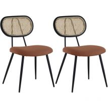 Happy Garden - Lot de 2 chaises en cannage et tissu boucle rouille elena