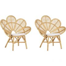 2 Chaises Petits Fauteuils en Rotin Naturel avec Dossiers Décoratifs Type Emmanuelle pour Chambre Salon ou Jardin au Style Boho et Rustique Beliani
