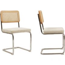 Homifab - Lot de 2 chaises en cannage velours côtelé beige et métal chromé - Muse